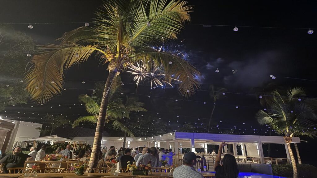 Fireworks above the palm trees during Dinner Under the Stars at Casa de Campo