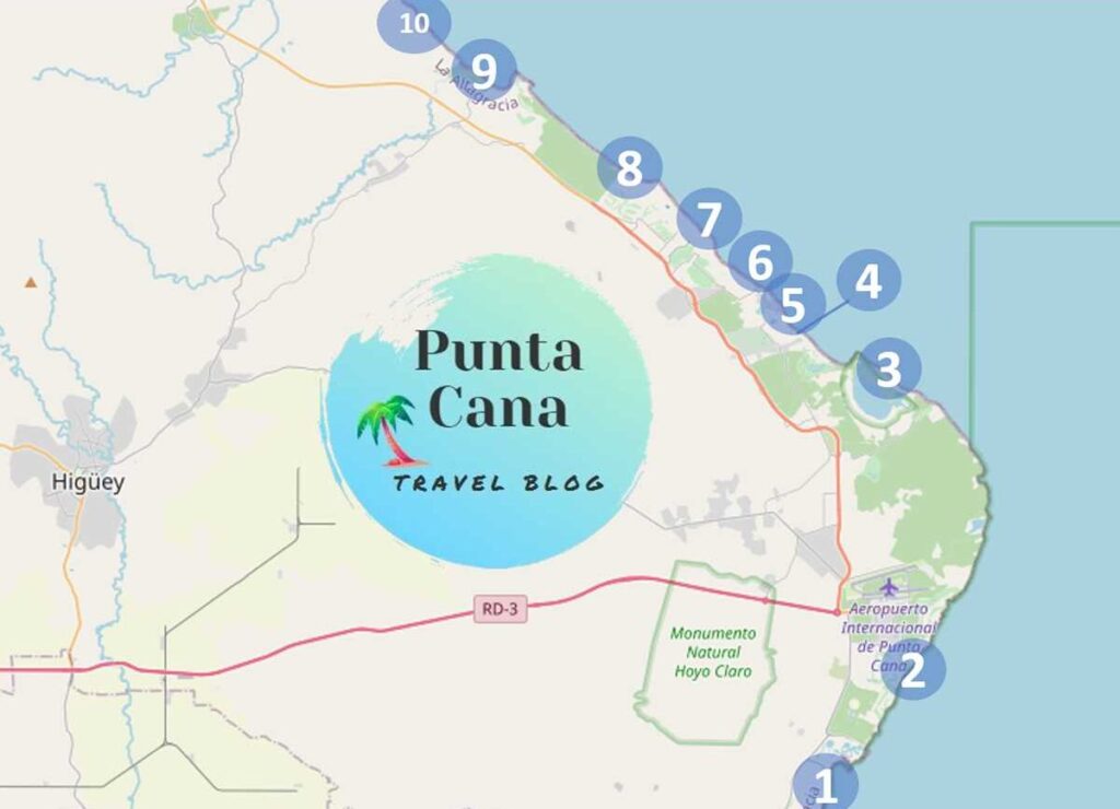 Map with the best beaches in Punta Cana