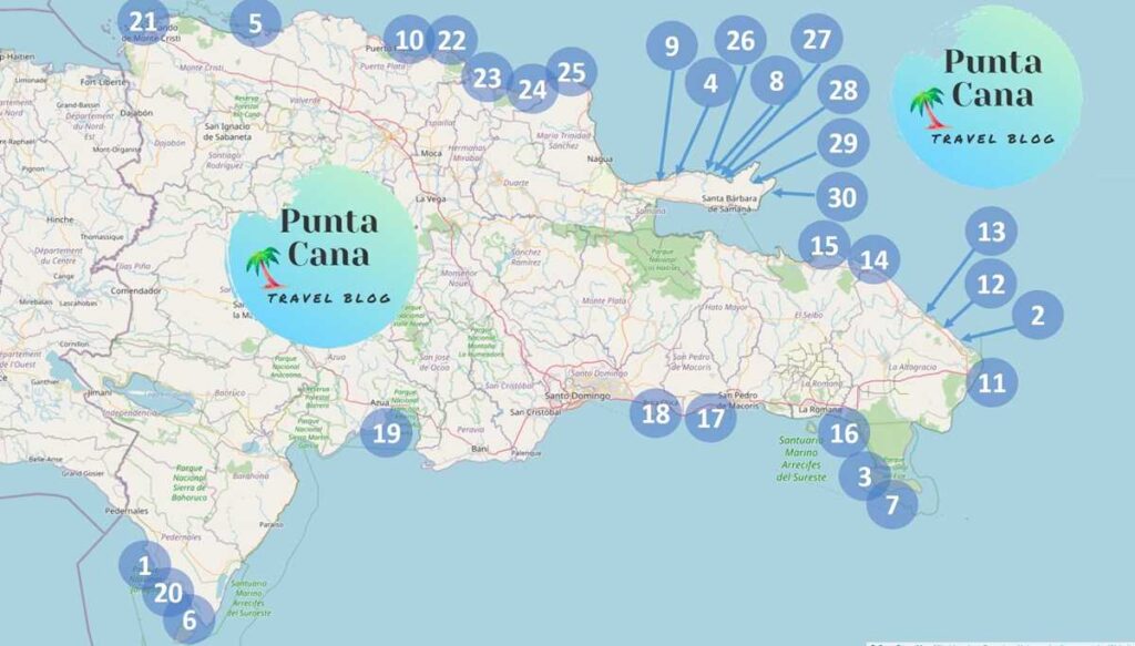 A map of the best beaches in the Dominican Republic