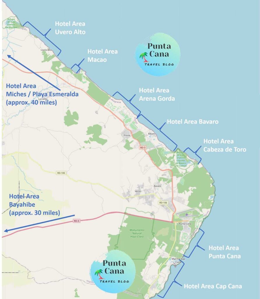 An overview of all the different resort areas in Punta Cana for 2023 and 2024