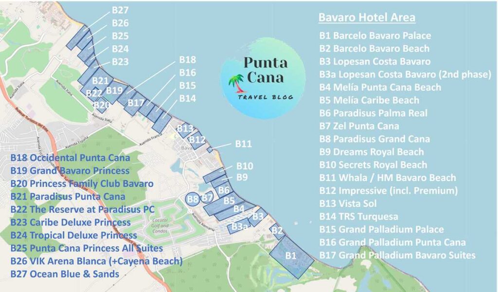 A map of the most important all inclusive resorts in Punta Cana for 2025 and 2026