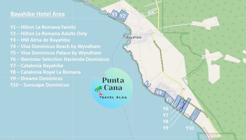 A map of Punta Cana resorts in Bayahibe for 2023 and 2024