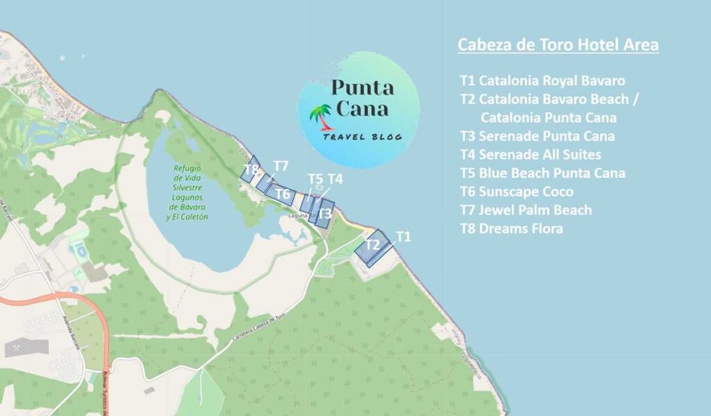 A map of Punta Cana resorts in Cabeza de Toro for 2023 and 2024