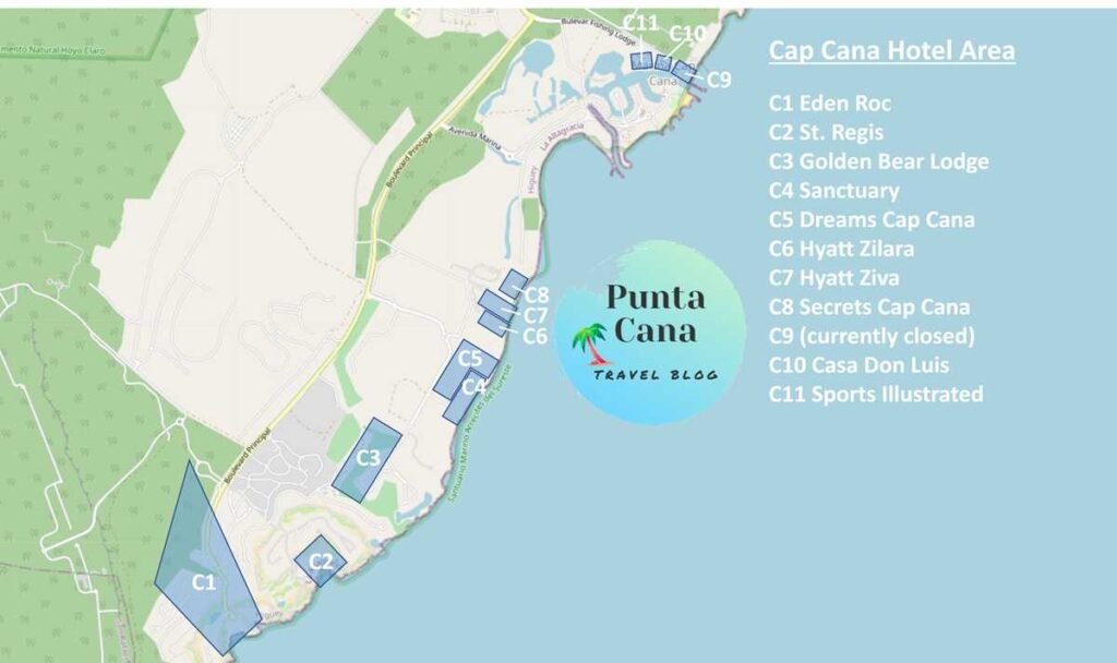 An updated map of the resorts in the Cap Cana area