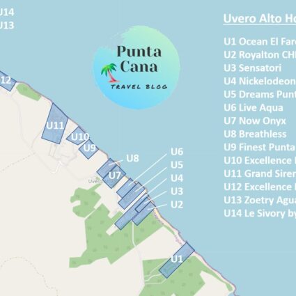 A map of Punta Cana resorts in Uvero Alto