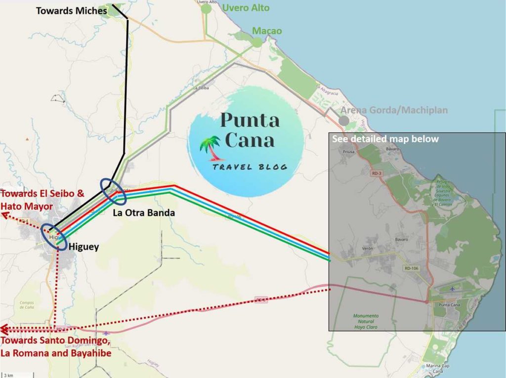 Map of the public transport system in Bavaro and Punta Cana