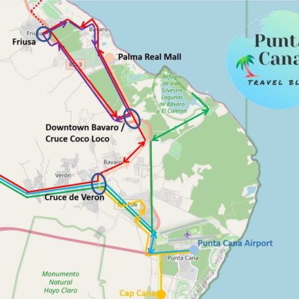 Map of the public transport system in Bavaro and Punta Cana