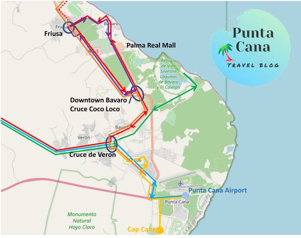 The public transportation map for Punta Cana 2026
