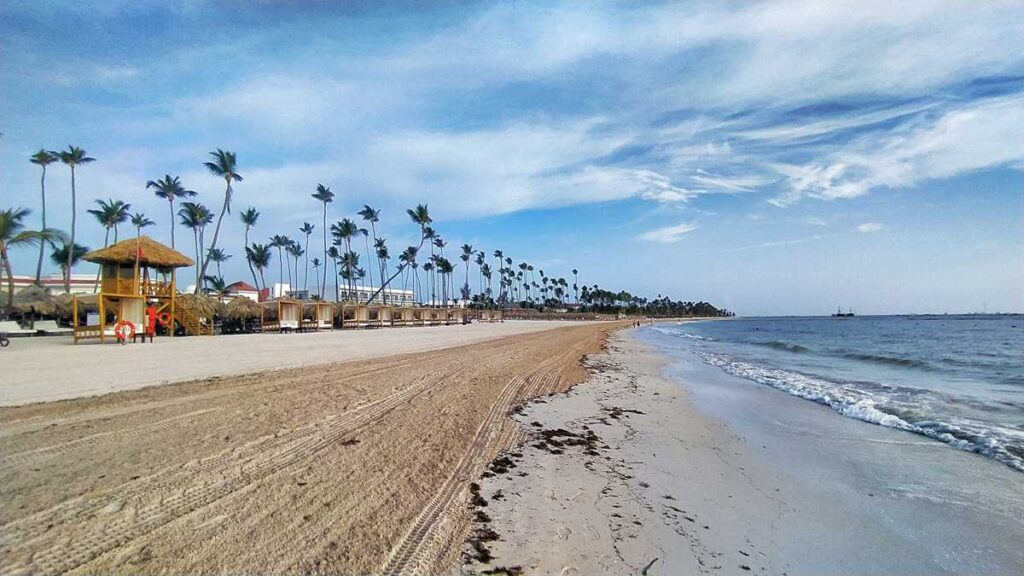 A beach cleaned of seaweed in Punta Cana, Bavaro Beach