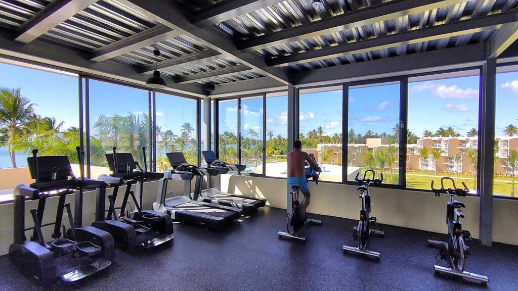 Gym area with workout equipment