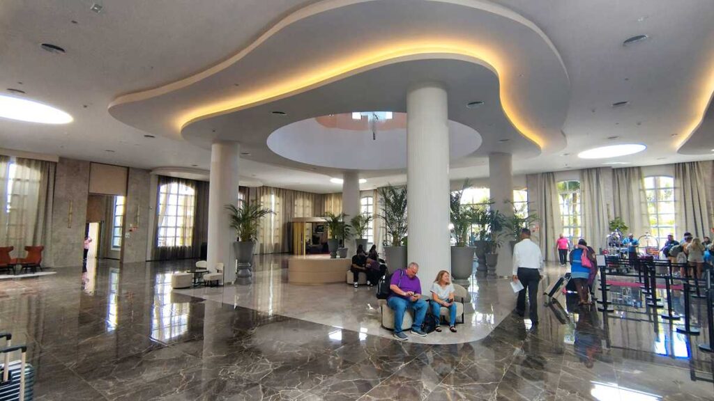 Riu Palace Bavaro modern hotel lobby with seating area