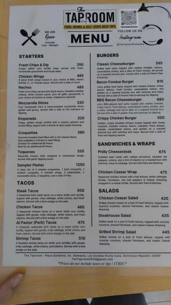 Typical restaurant prices in Punta Cana