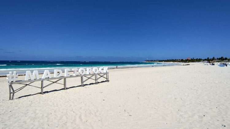The iconic “Made to Rock” sign on the beach at Hard Rock Hotel & Casino Punta Cana