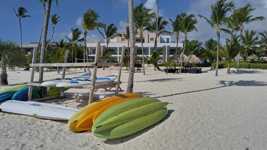 Kayaks available for guests at Serenade Resort for water sports activities