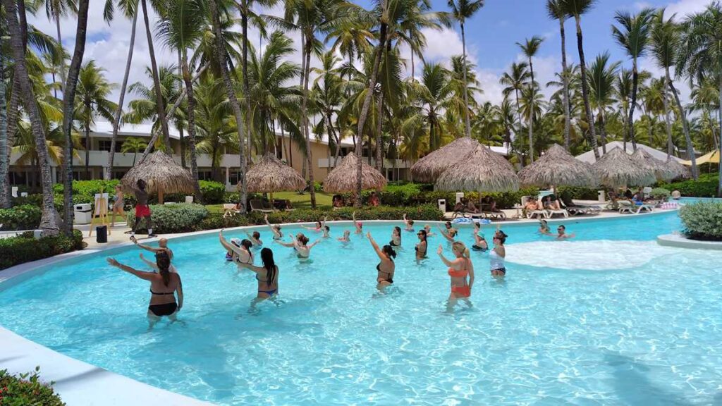 A lively pool entertainment session with music and games at Melia Punta Cana Beach Resort