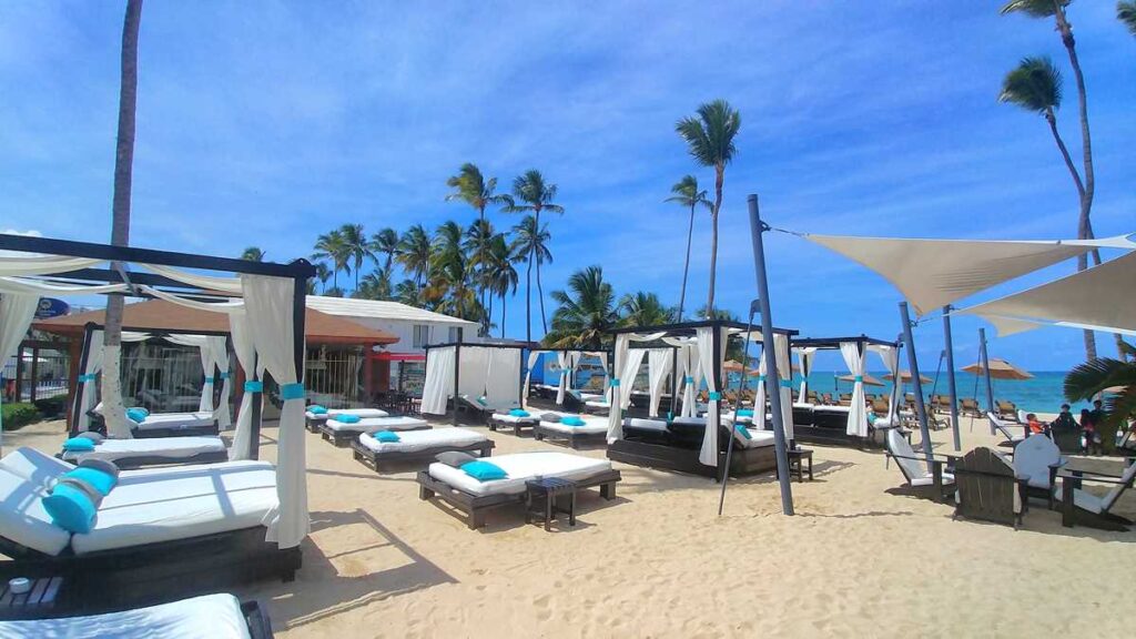 Beach section with bali beds at Presidential Suites, one of the many all-inclusive resorts in Punta Cana