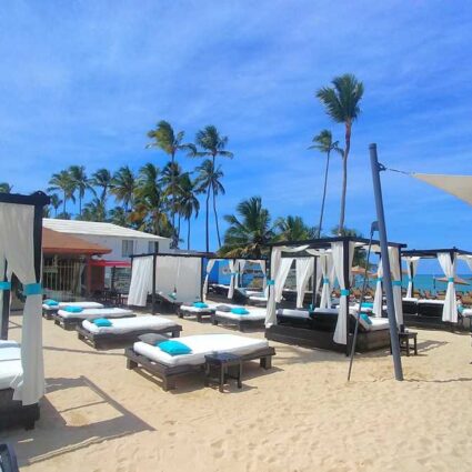 Beach section with bali beds at Presidential Suites, one of the many all-inclusive resorts in Punta Cana