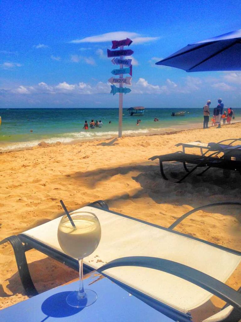A Pina Colada cocktail right at the beach in Punta Cana