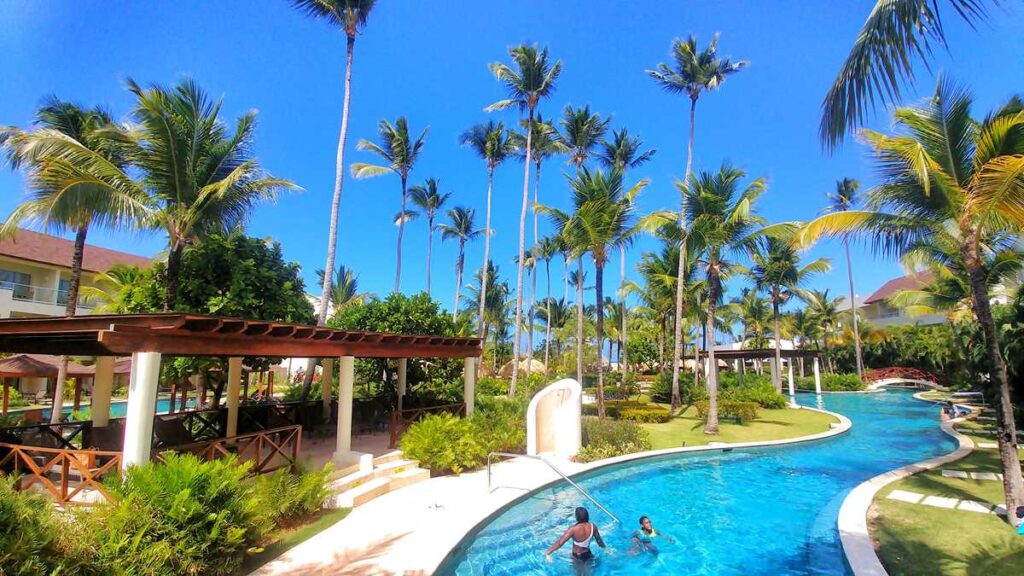 The lazy river and one of the longest pools in Punta Cana at Dreams Royal Beach