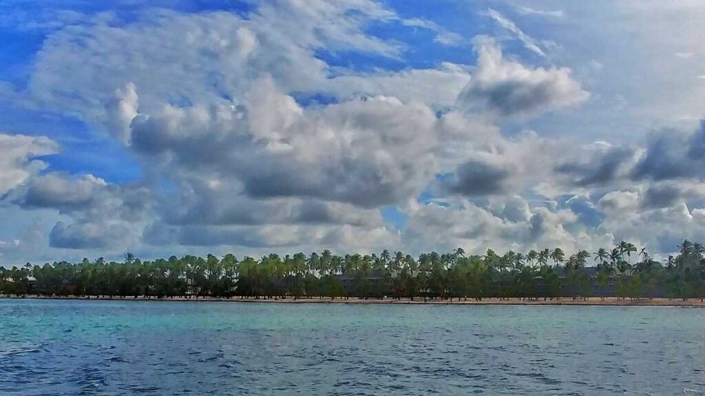 The beautiful coastline on a party boat tour and booze cruise in Punta Cana