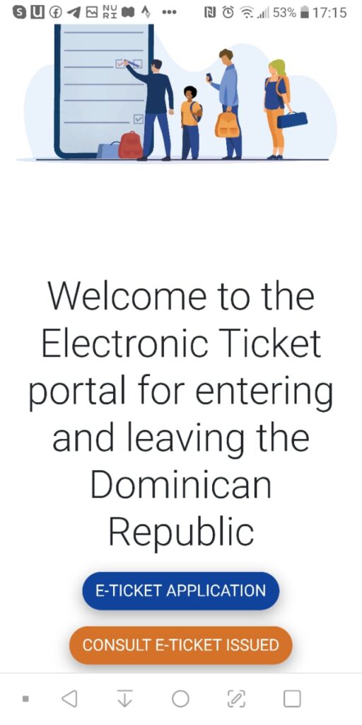 Filling out the Dominican Republic e-ticket on a mobile phone